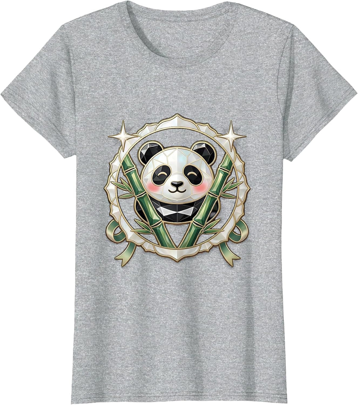 Sleepy Kawaii Panda Hugging Bamboo Stalk T-Shirt - Heather Grey