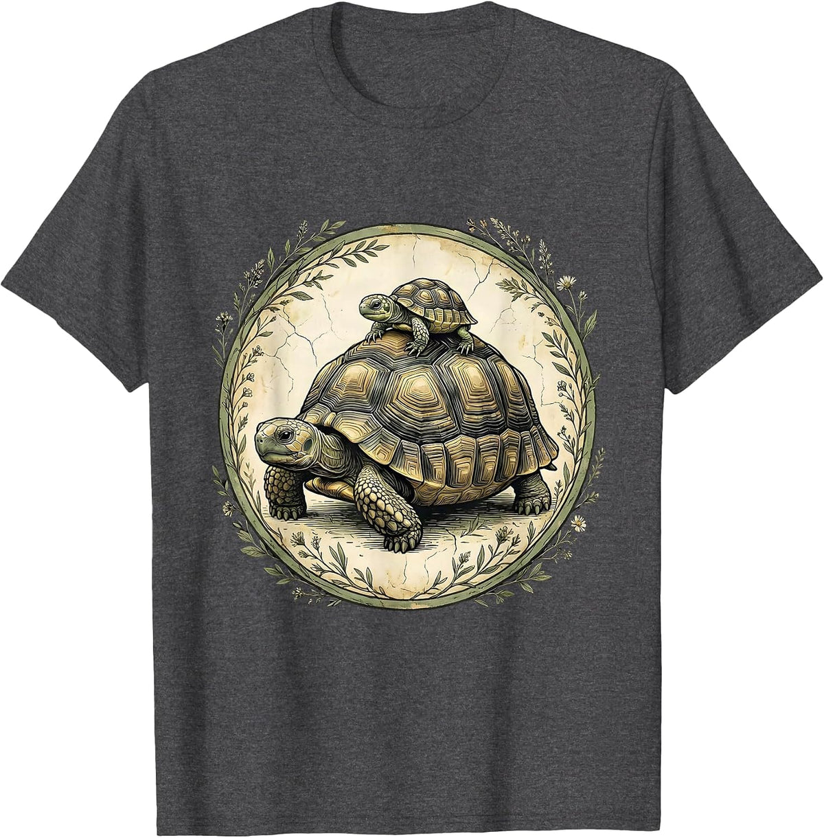 Men's Mama Tortoise With Hatchling On Her Back T-Shirt - Dark Heather Grey