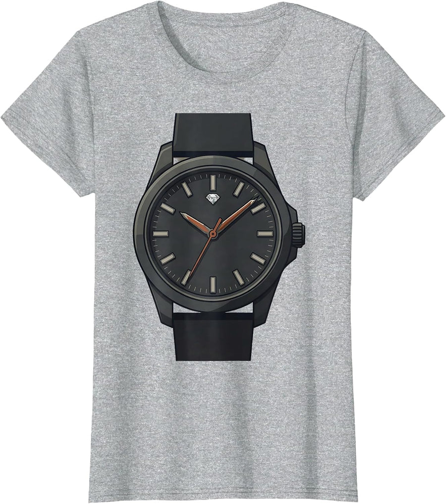 Oversized Watch Face Double Black Diamond Ski Humor T-Shirt - Heather Grey