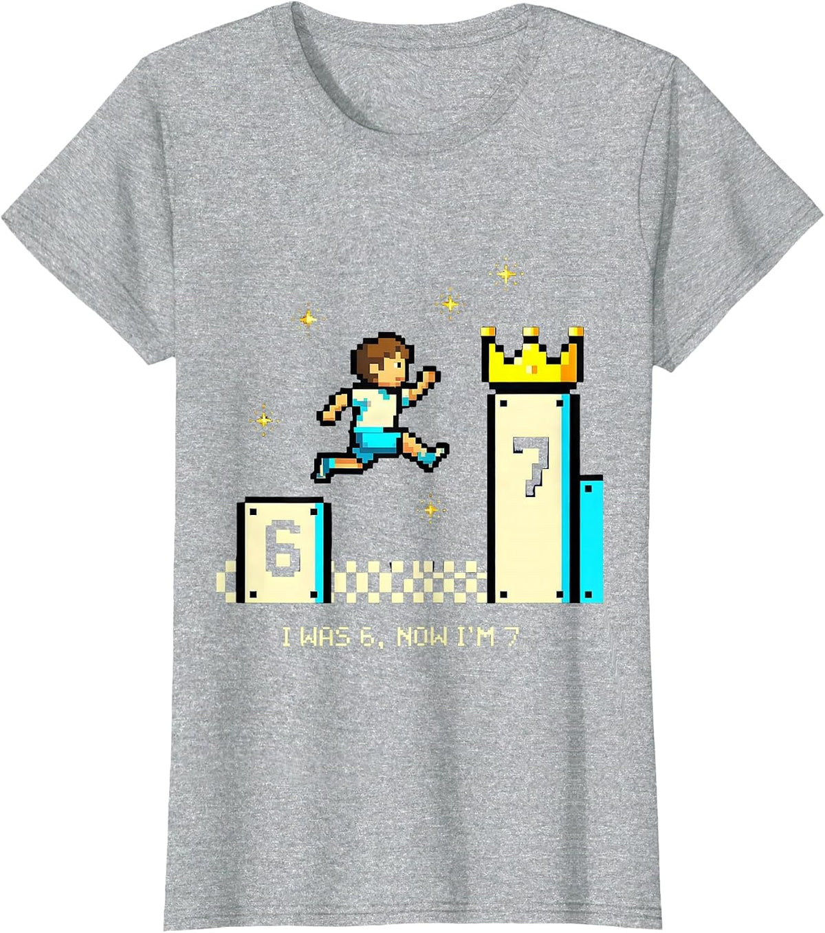 Women's I Was 6 Now I'm 7 Pixel Art 7th Birthday Kids Gift T-Shirt - Heather Grey