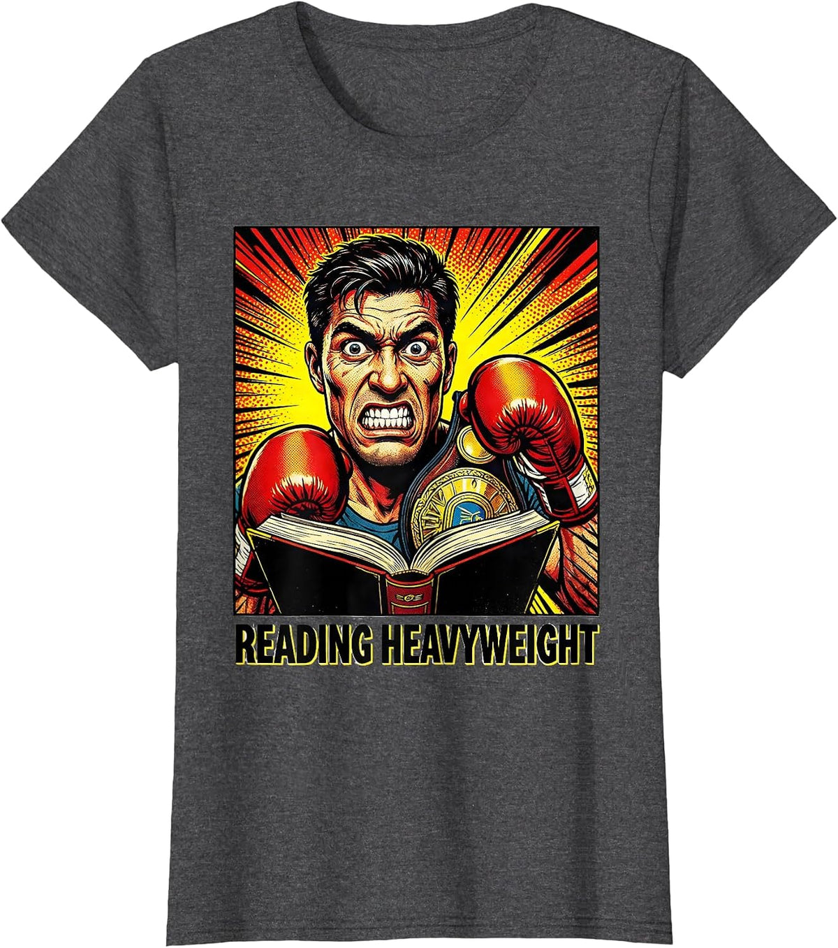 Women's Reading Heavyweight Pop Art Book Lover Retro Humor T-Shirt - Dark Heather Grey