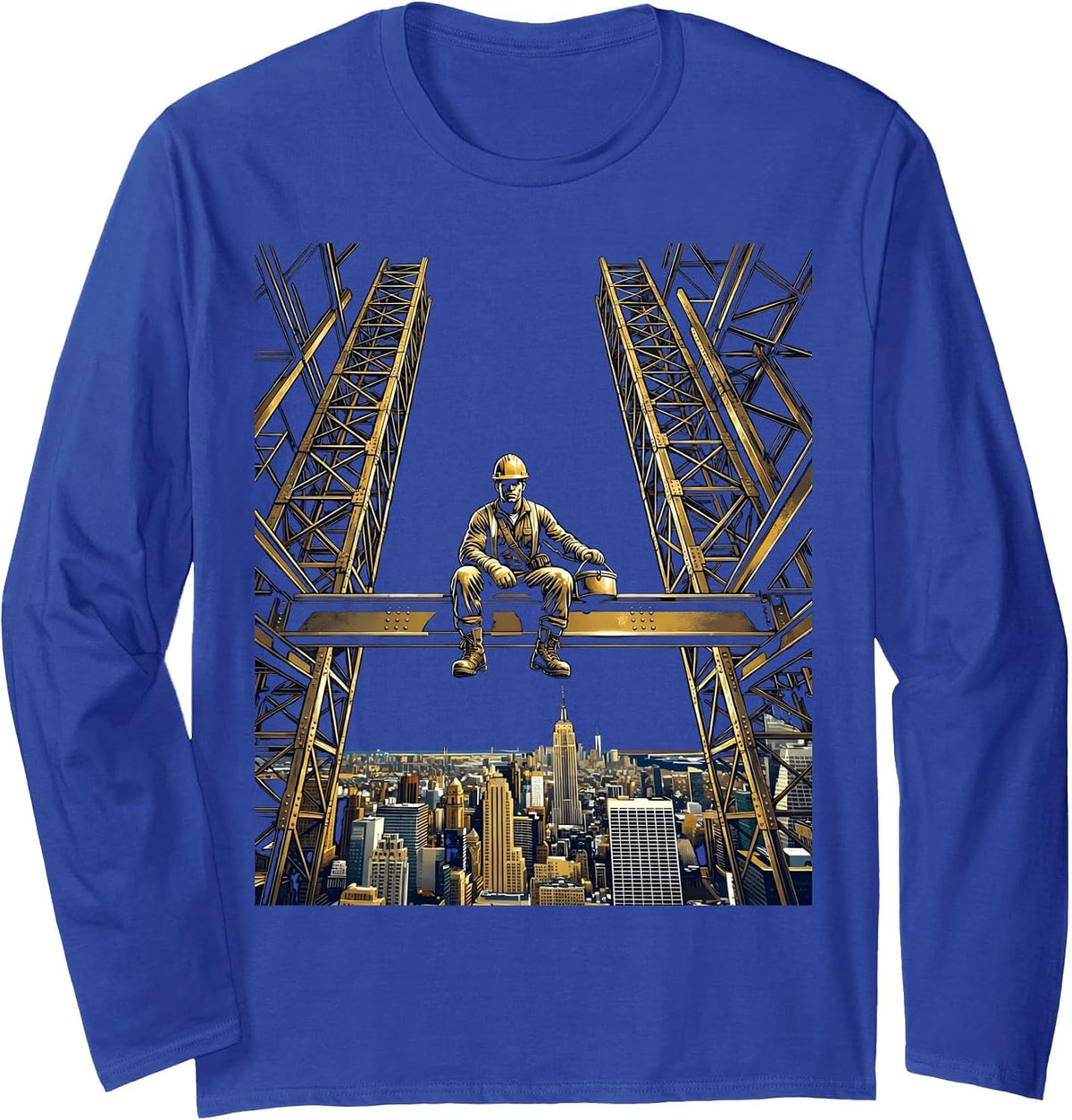 Iron Worker Skyscraper Steel Beam Silhouette Long Sleeve T-Shirt - Adult Unisex Royal Blue