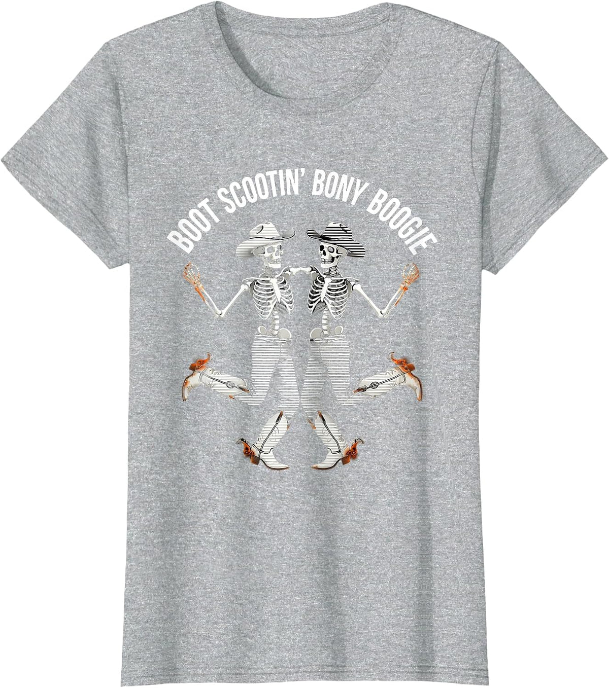 Boot Scootin' Bony Boogie Halloween Dance Design T-Shirt - Heather Grey