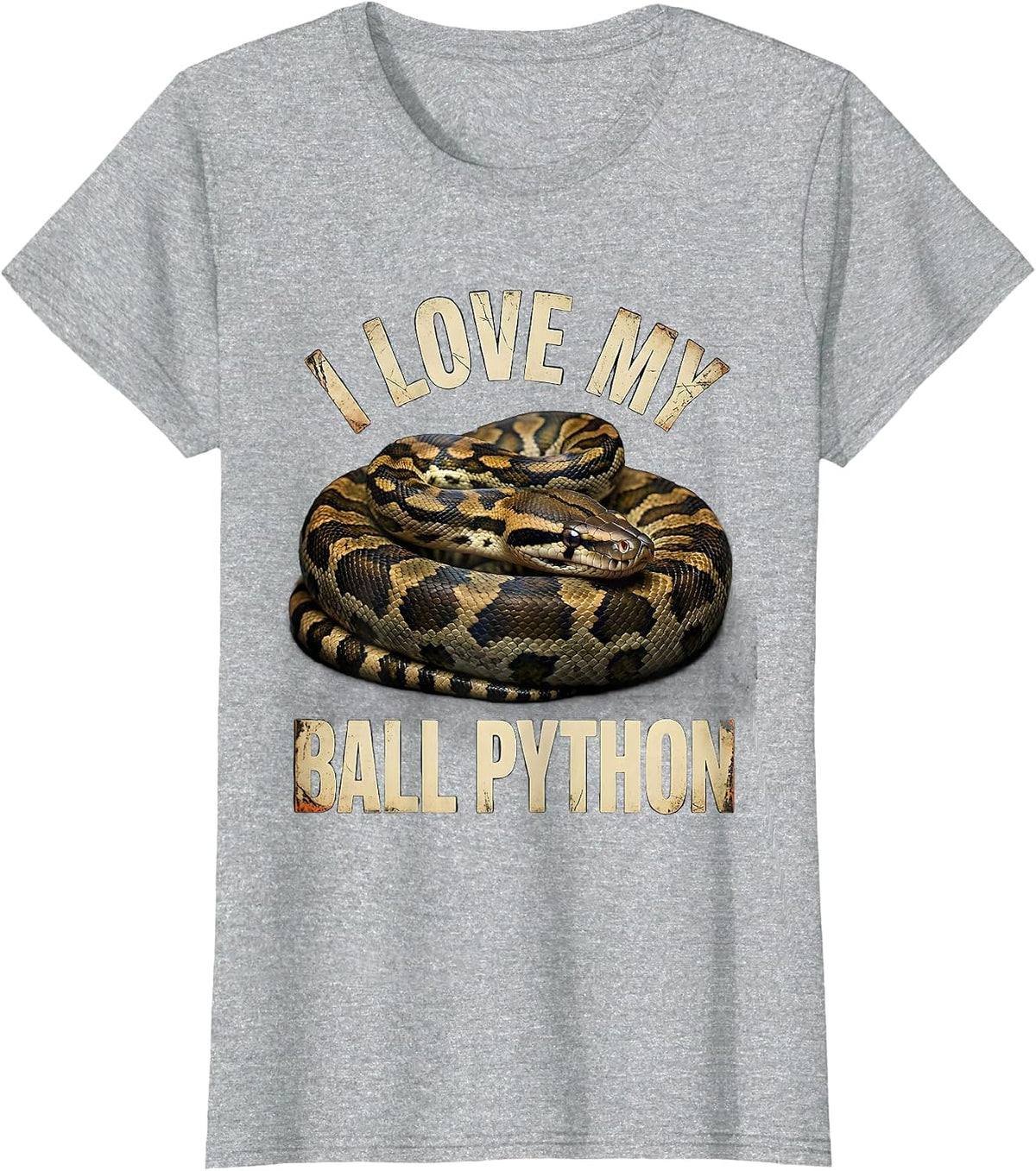 Women's I Love My Ball Python Distressed Funny Reptile Lover Gift T-Shirt - Heather Grey