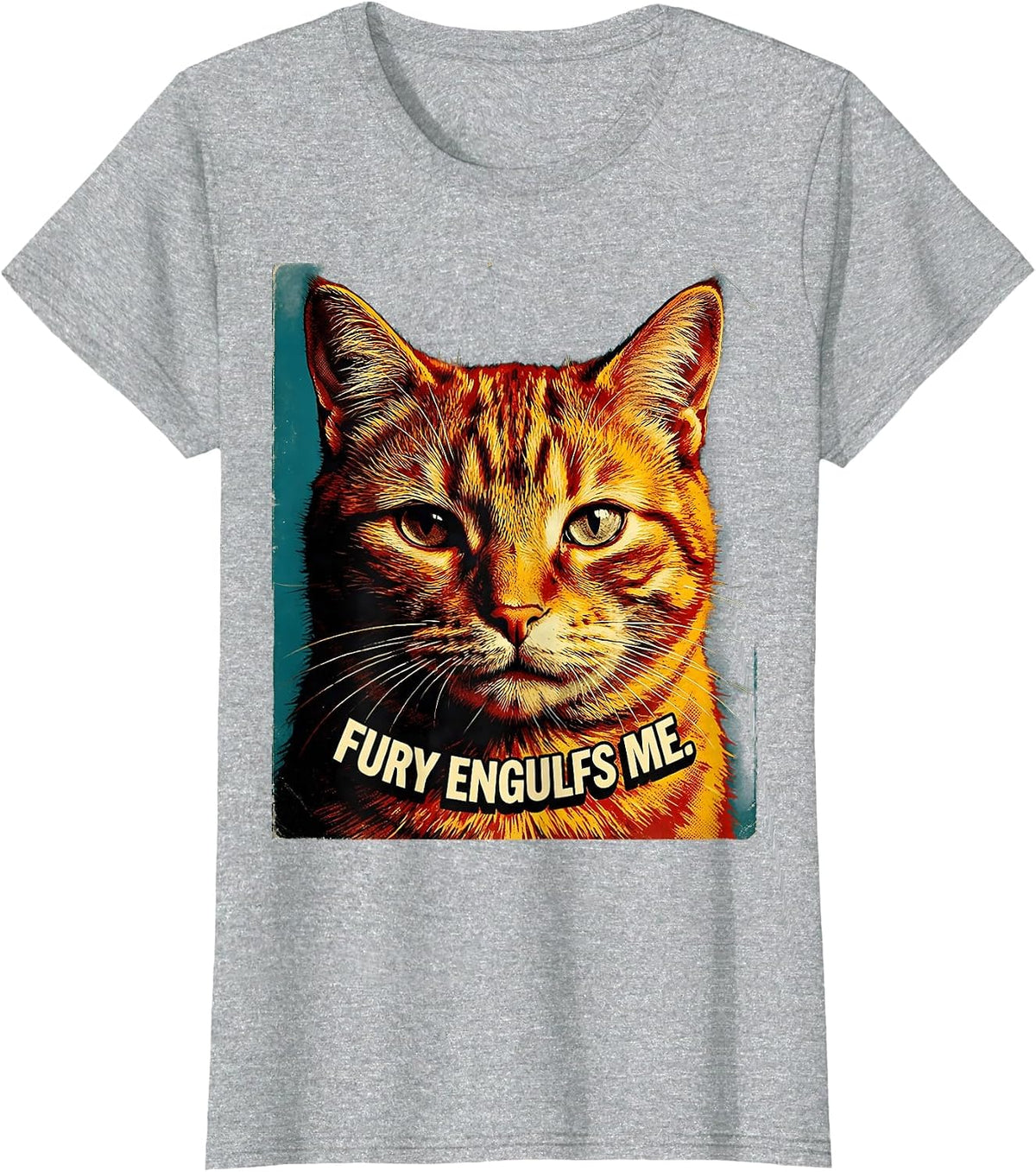 Fury Engulfs Me Pulp Cover Cat Meme Sarcastic Humor T-Shirt - Heather Grey