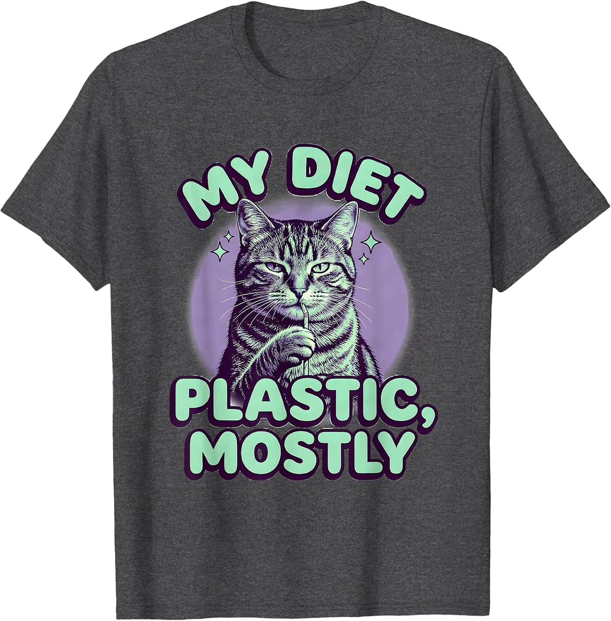 My Diet Plastic Mostly Funny Cat Meme Absurdist Irony T-Shirt - Dark Heather Grey