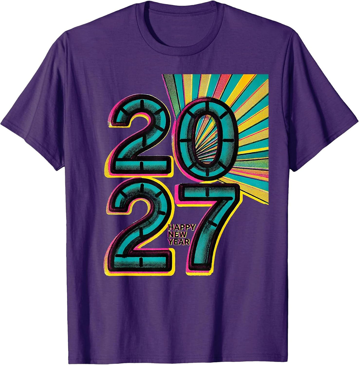 Men's Happy New Year 2027 Risograph Party Host Family Matching T-Shirt - Purple