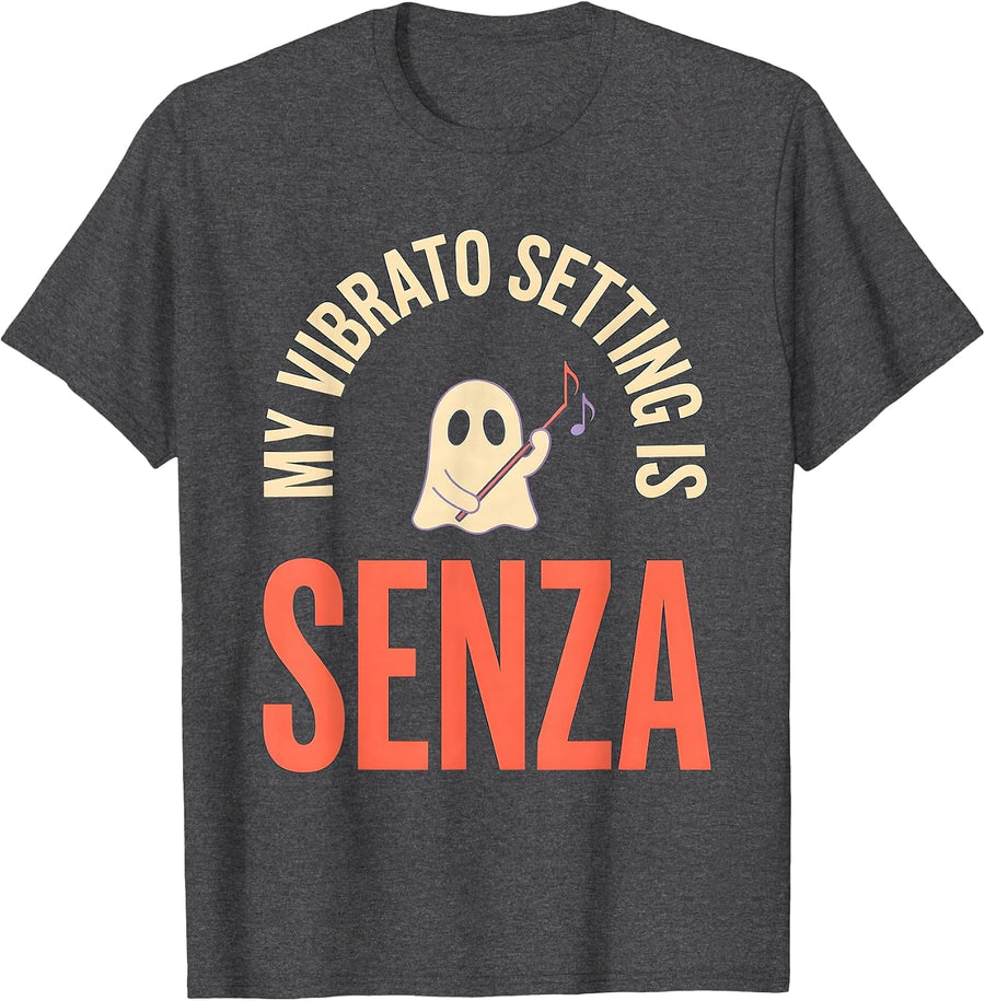 Men's My Vibrato Setting Is Senza Funny Music Teacher Ghost T-Shirt - Dark Heather Grey