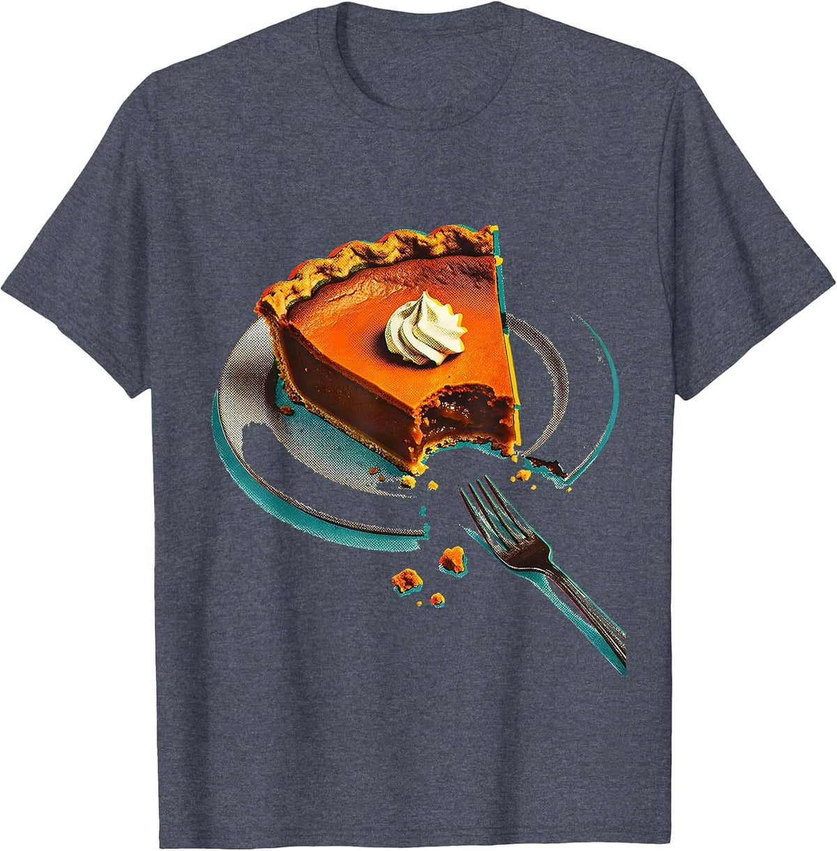 Oversized Pumpkin Pie Wedge Risograph Funny Thanksgiving T-Shirt - Heather Blue