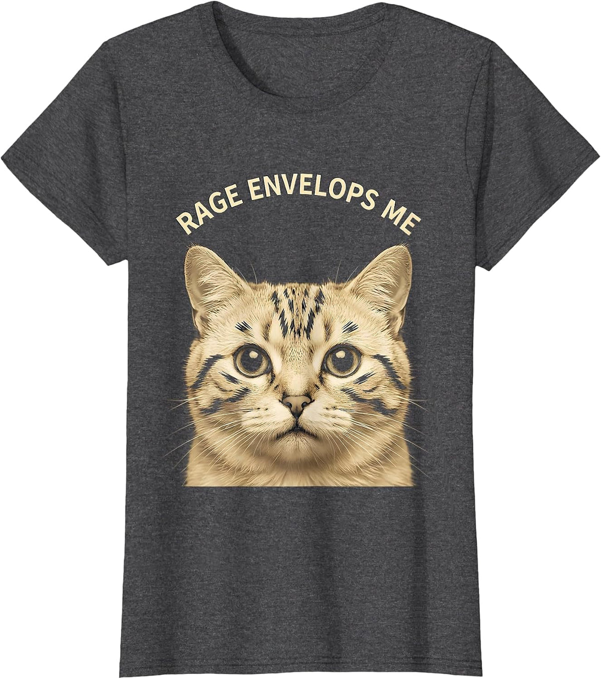 Women's Rage Envelops Me Funny Cat Meme Silly Staring Cat Lover T-Shirt - Dark Heather Grey