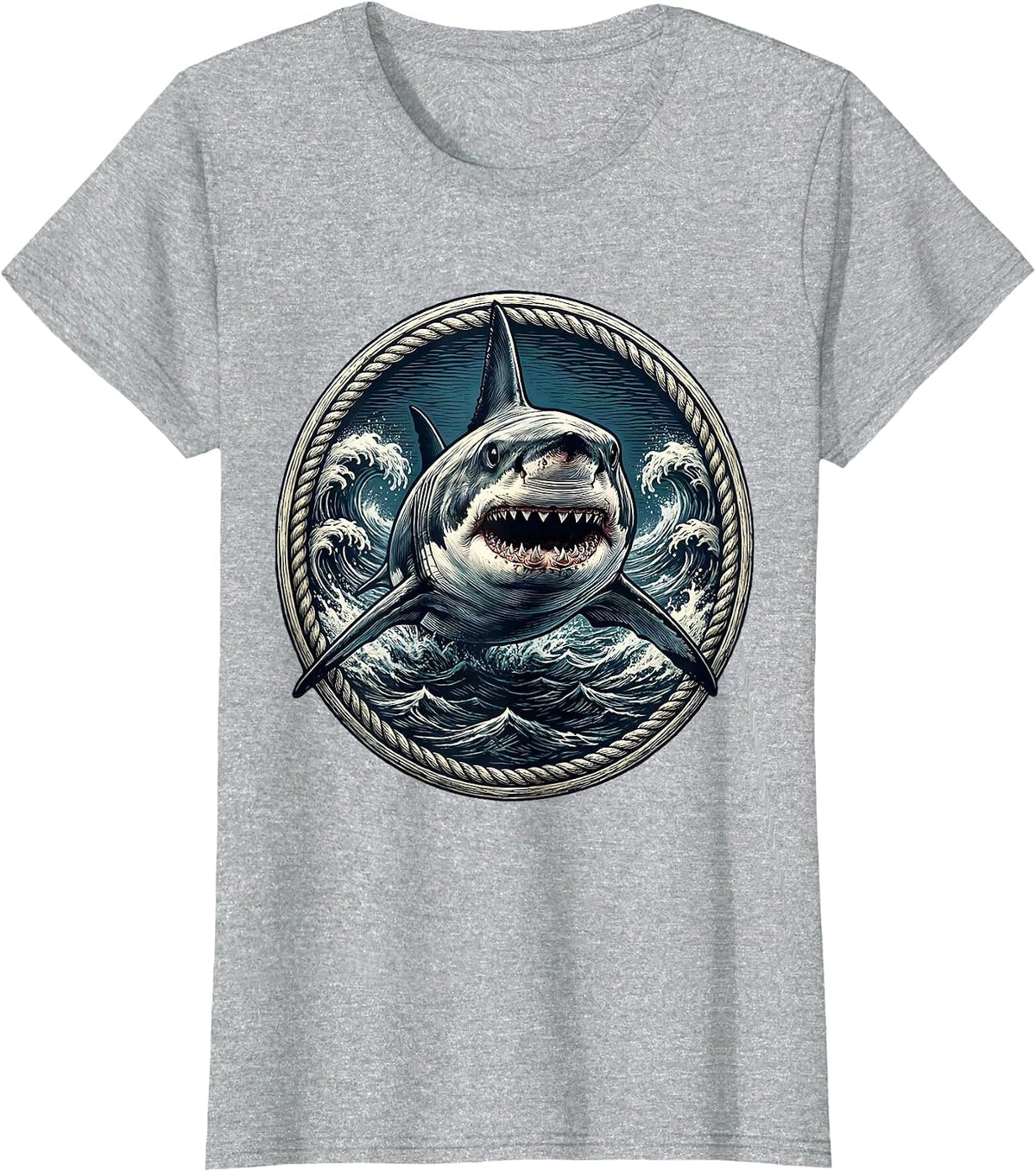 Shark Cutting Through Deep Ocean Waters T-Shirt - Heather Grey
