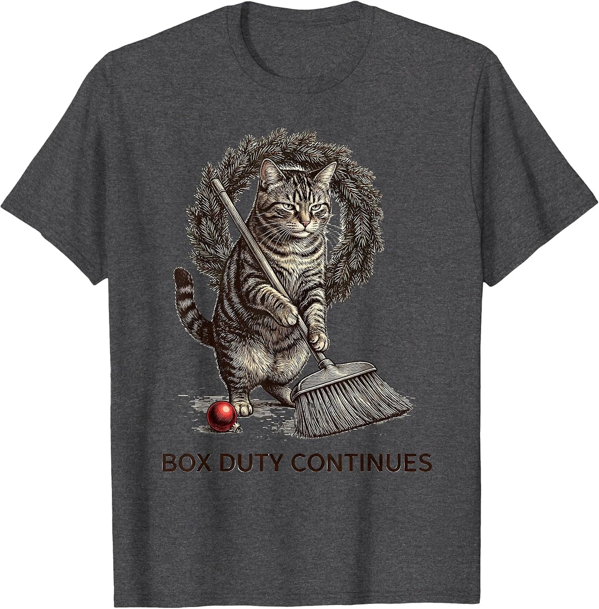 Box Duty Continues Sarcastic Cat Lover Christmas Humor T-Shirt - Dark Heather Grey