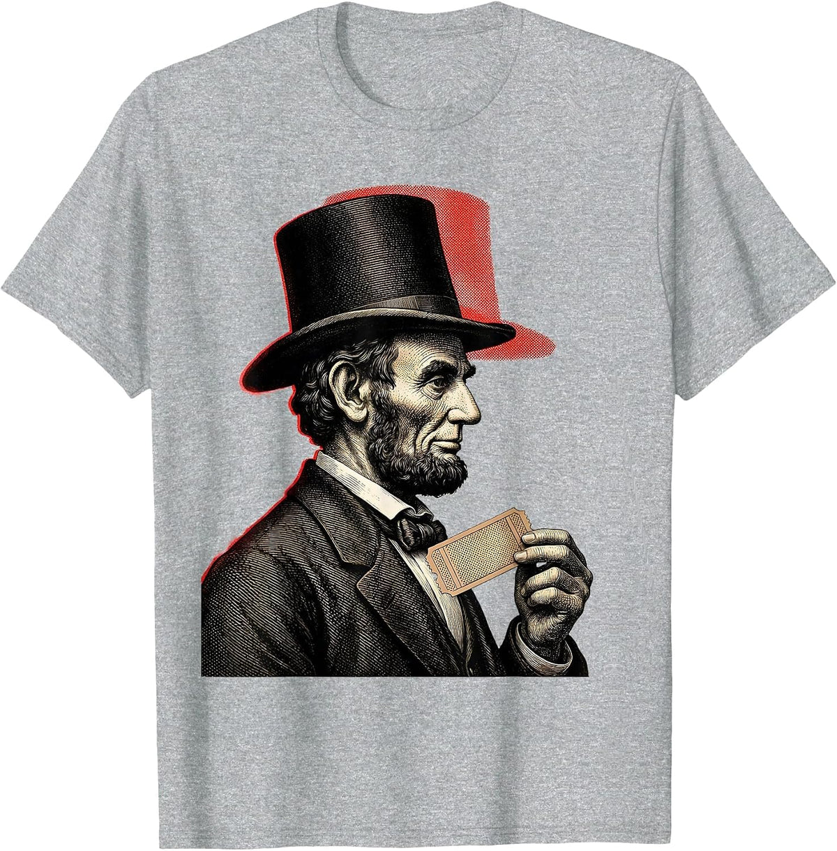 Men's Lincoln Bust Engraved Hatching Dark Humor History Buff T-Shirt - Heather Grey
