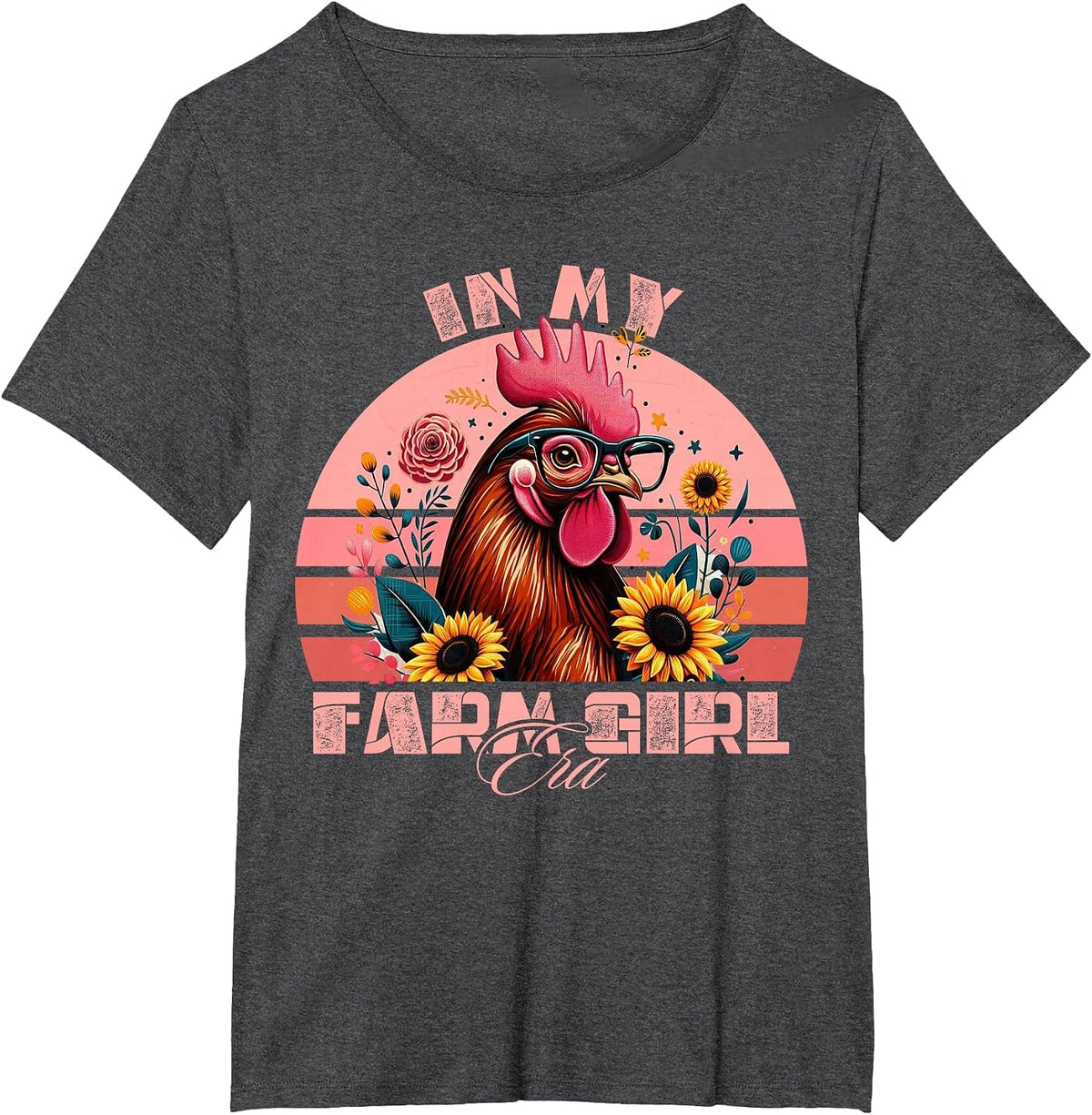 in My Farm Girl Era Cute Retro Chicken and Flowers Farm Life T-Shirt - Dark Heather Grey