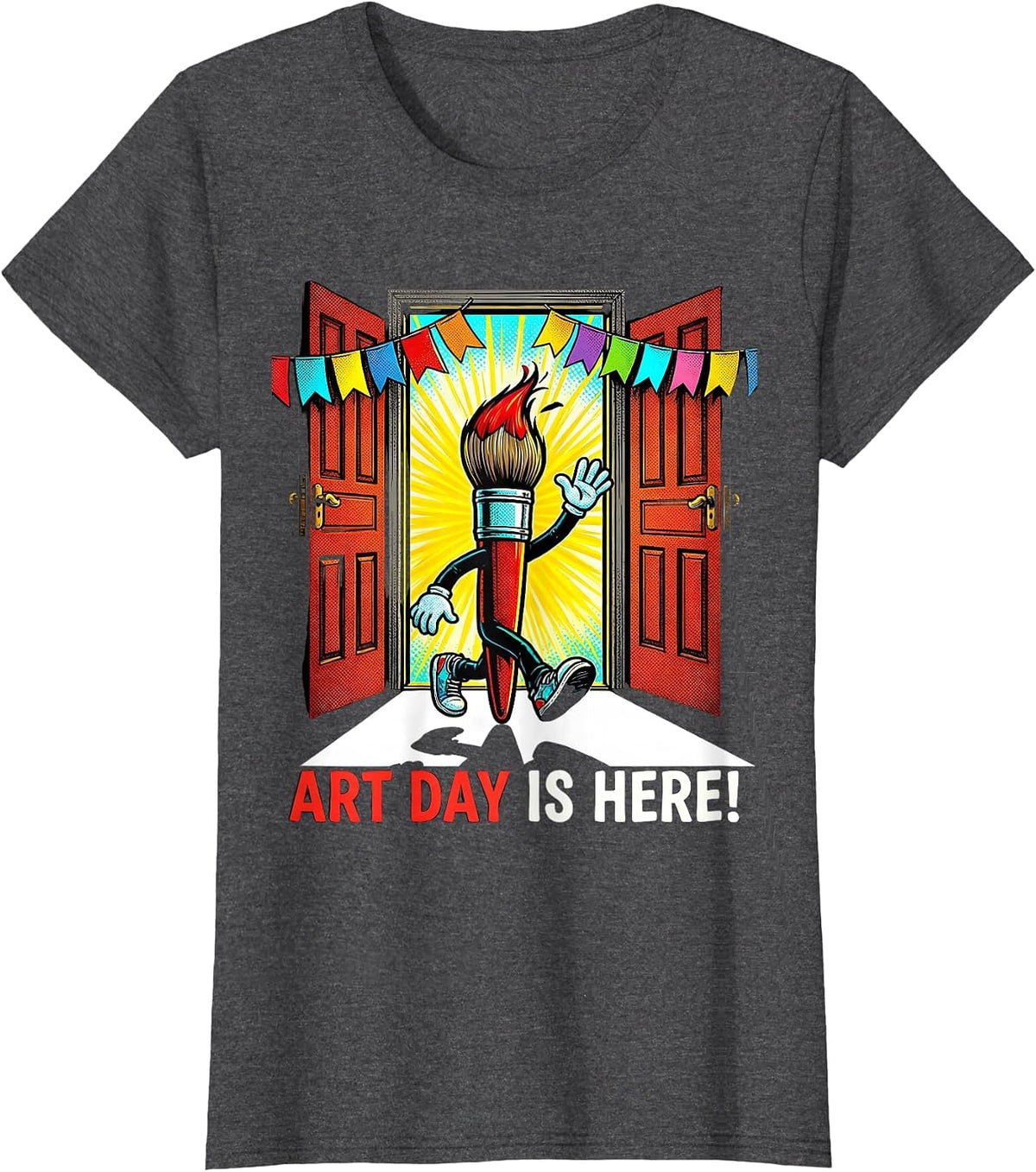 Art Day Is Here Pop Art Art Teacher Back To School T-Shirt, Women, Dark Heather Grey, 3X-Large - As Pictured