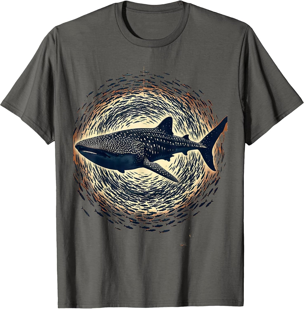 Men's Whale Shark and Tiny Fish Ocean Illustration T-Shirt - Asphalt Grey