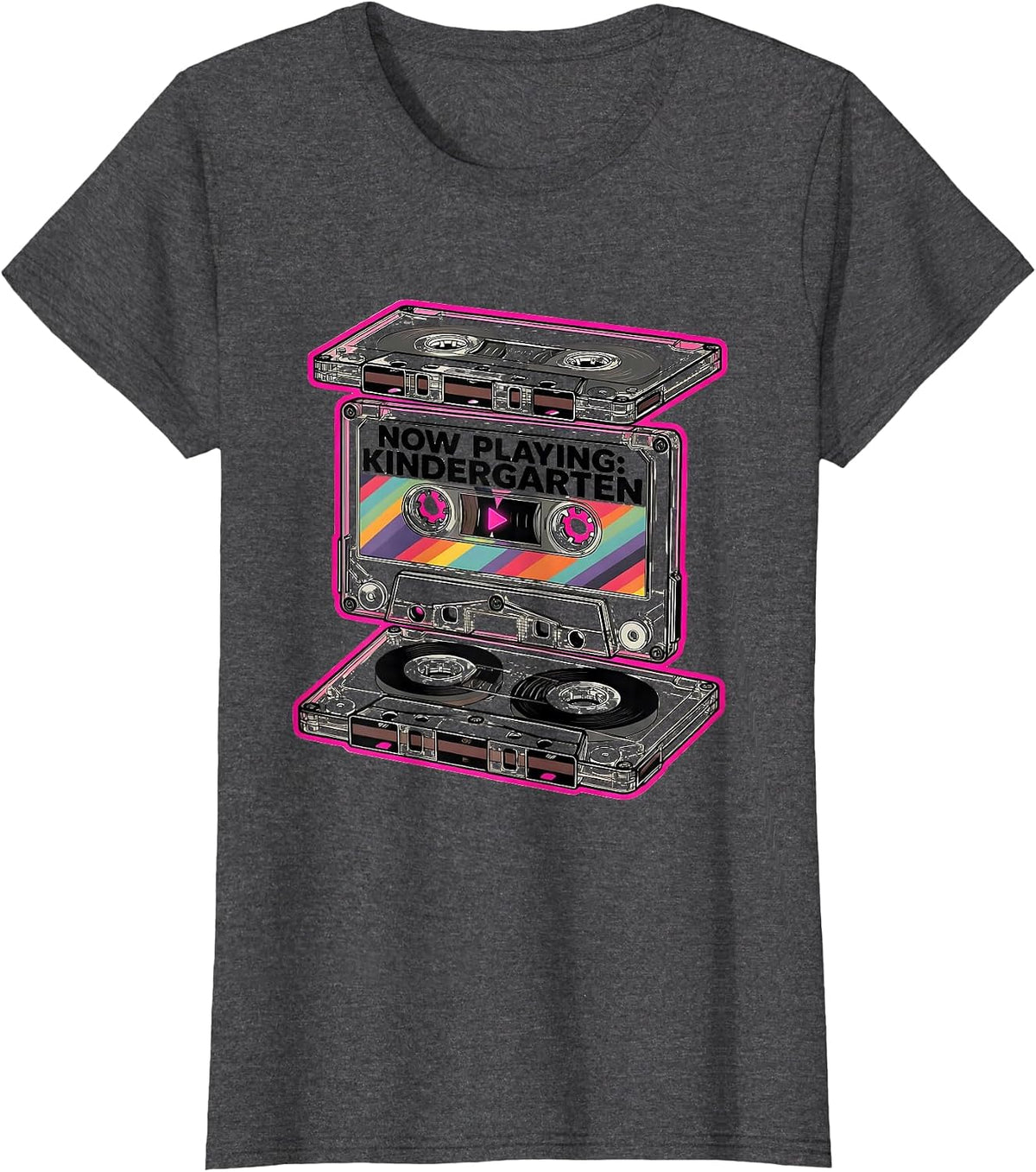 Women's Now Playing Kindergarten Exploded View Technical Teacher T-Shirt - Dark Heather Grey