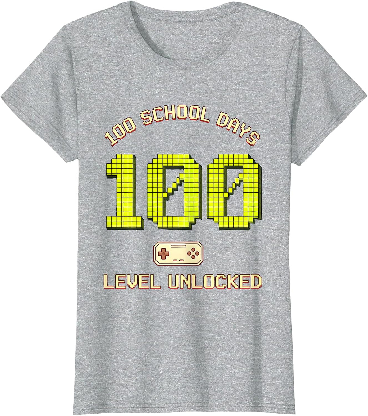 100 School Days Level Unlocked Pixel Art Gamer Milestone T-Shirt - Heather Grey