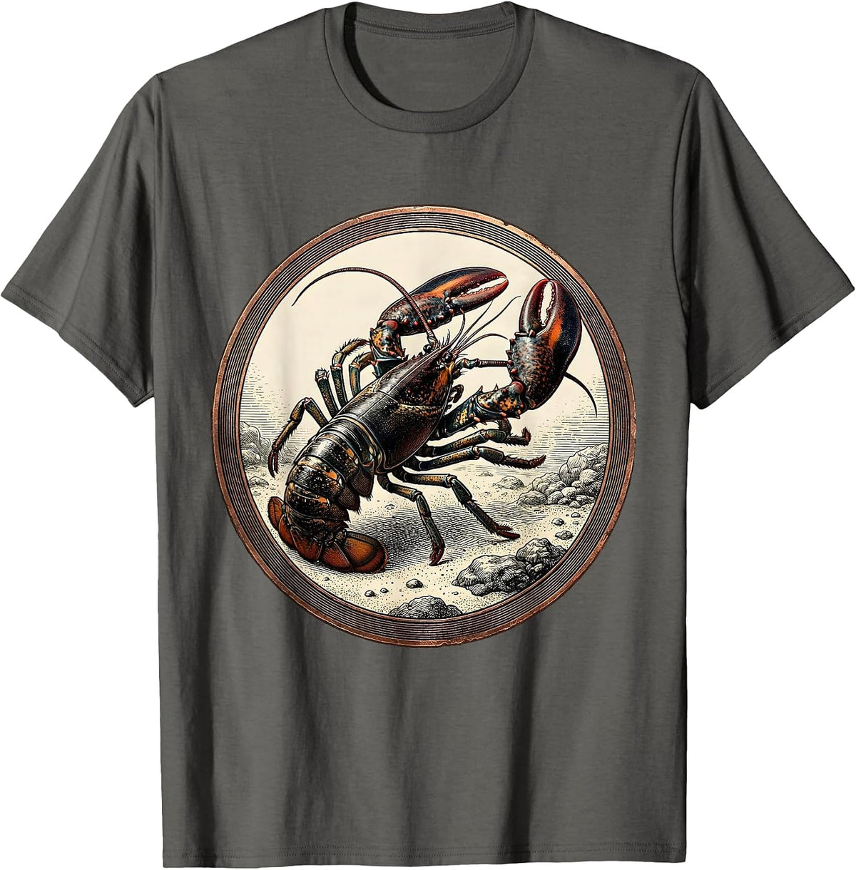 Lobster Silhouette Deep Ocean Floor Graphic T-Shirt - Asphalt Grey