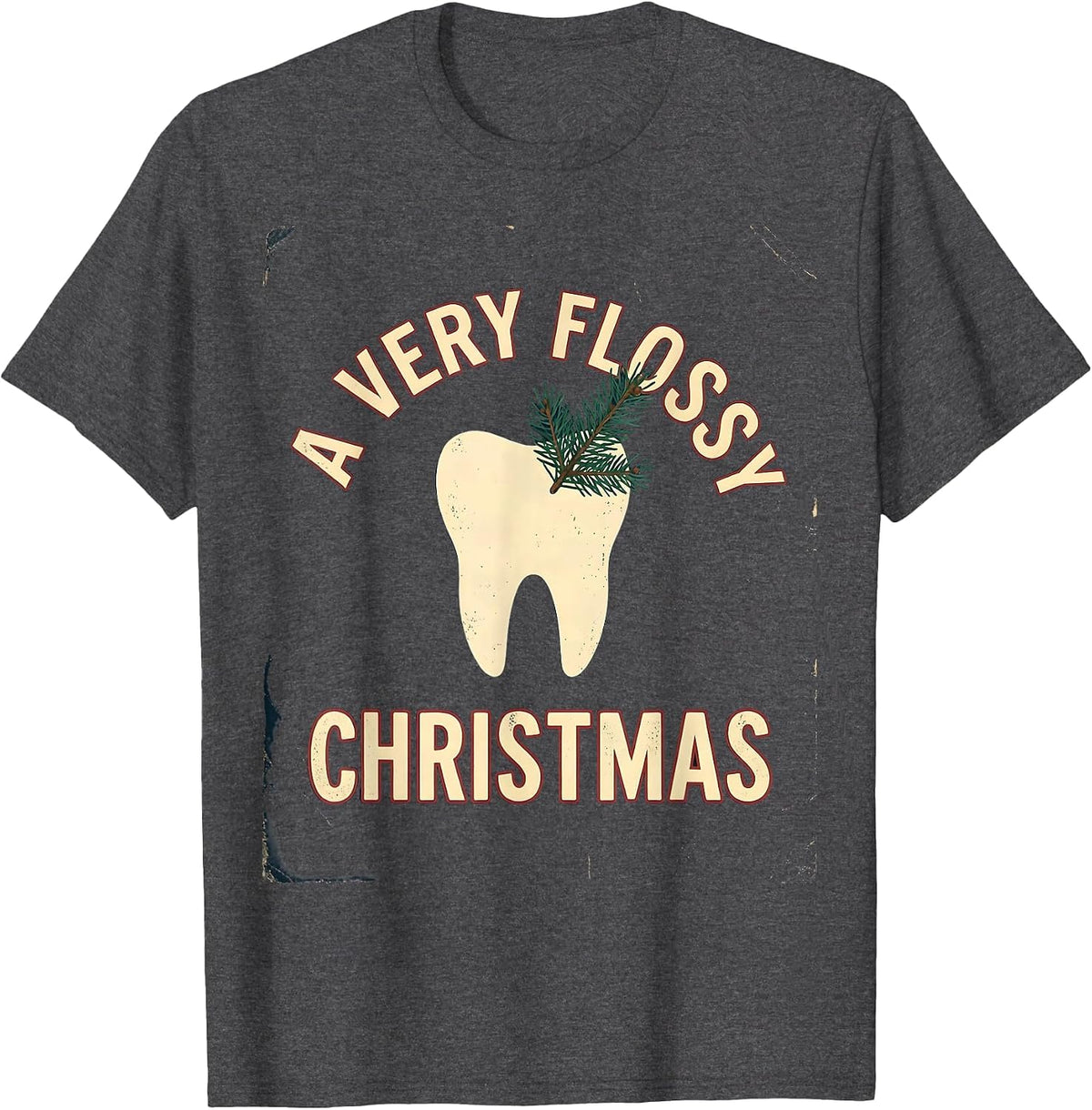 Men's A Very Flossy Christmas Vintage Dental Holiday Humor Dentist T-Shirt - Dark Heather Grey