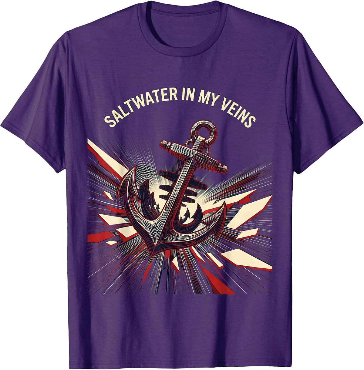 Men's Saltwater In My Veins Navy Ocean Design T-Shirt - Purple