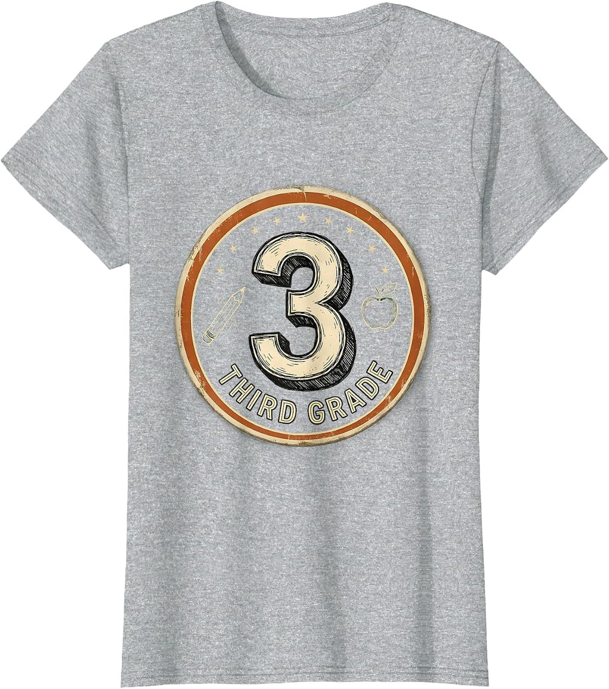 Women's Third Grade Vintage Typography Back To School Teacher T-Shirt - Heather Grey
