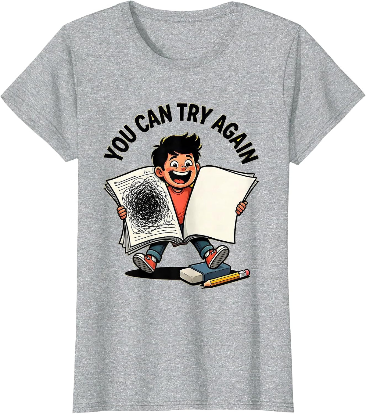 You Can Try Again Motivational Teacher Classroom Affirmation T-Shirt - Heather Grey