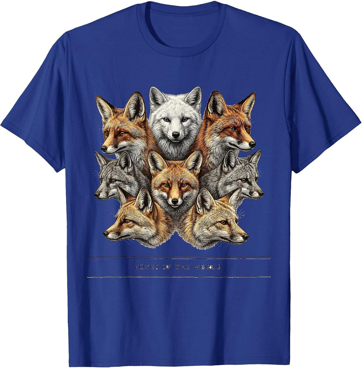 Foxes Of The World Crosshatch Etching Animal Lover Gift T-Shirt - Royal Blue
