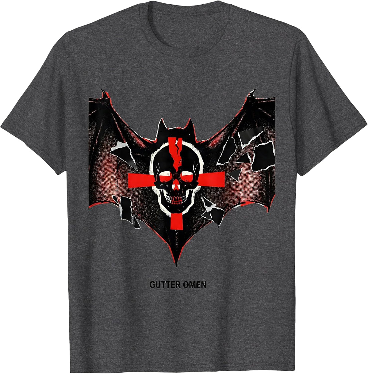 Men's Gutter Omen Punk Metal Y2K Goth Emo Skull Streetwear T-Shirt - Dark Heather Grey