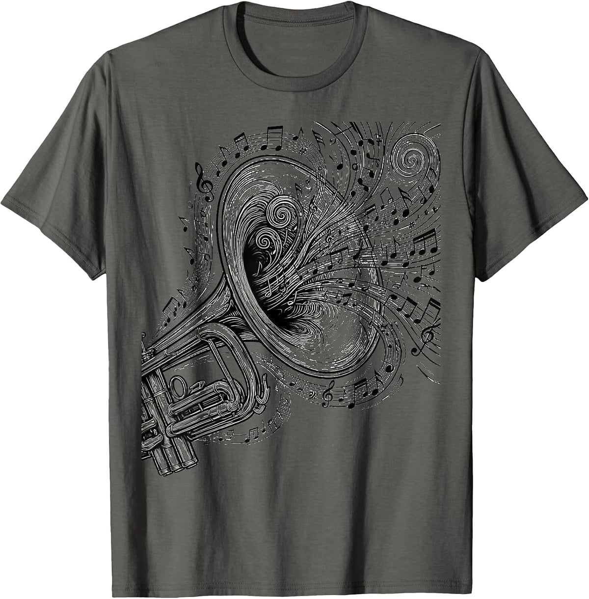 Men's Trumpet Musical Notes Music Teacher Gift T-Shirt - Asphalt Grey