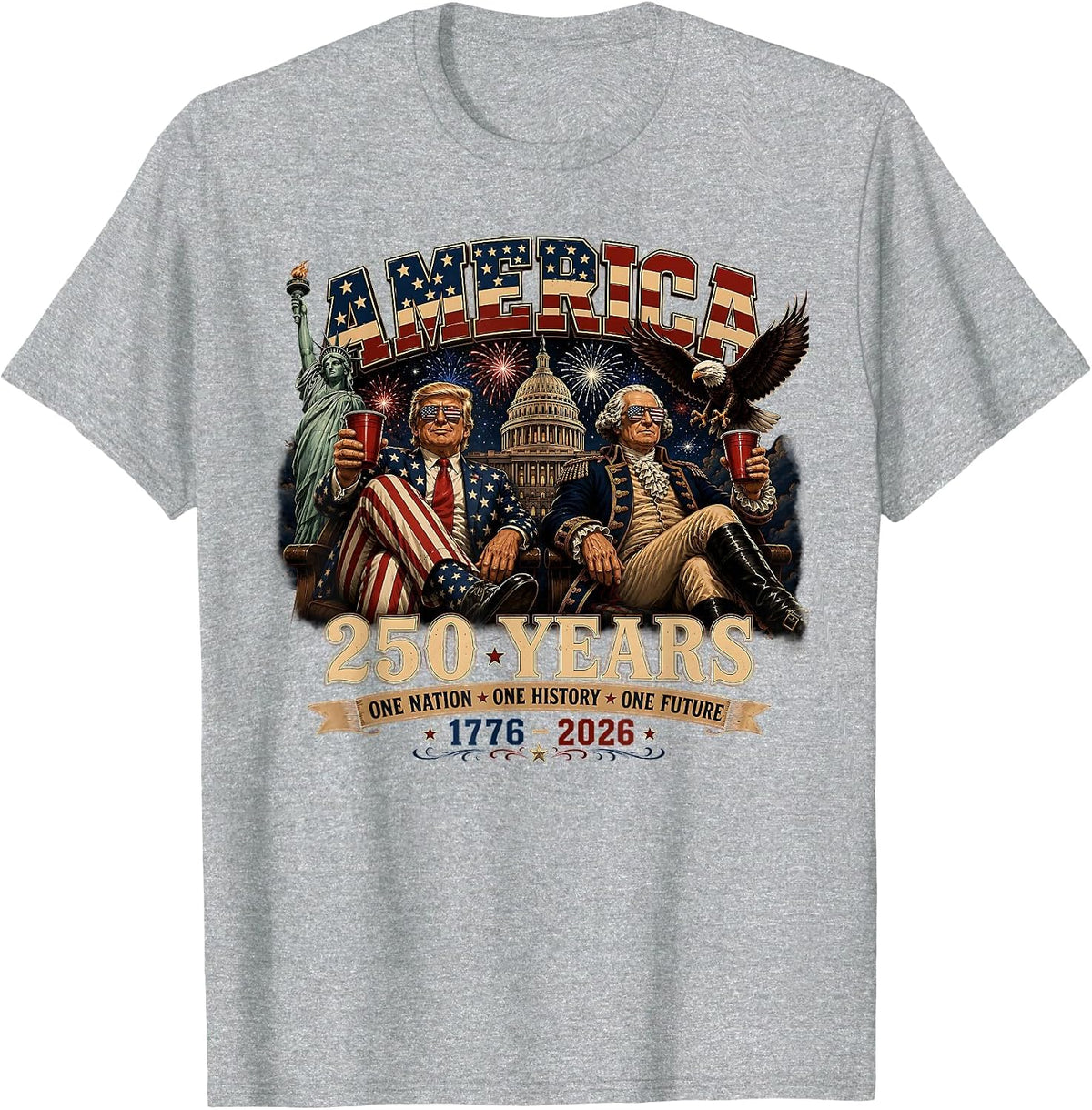250 Years America Anniversary 250th Trump Washington Vintage T-Shirt - Heather Grey