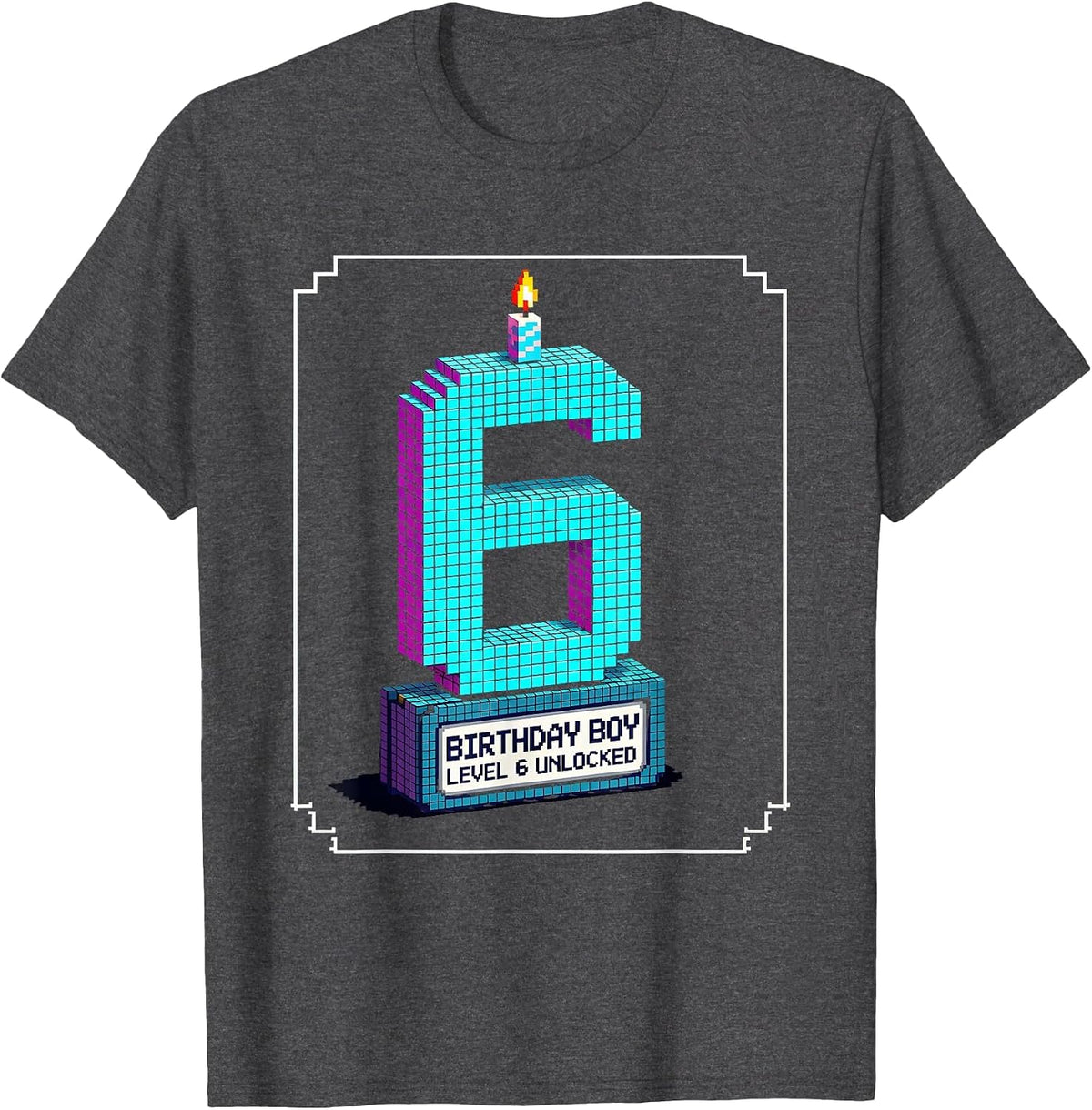 Men's Birthday Boy Level 6 Unlocked Pixel Art Gamer Boy Birthday T-Shirt - Dark Heather Grey