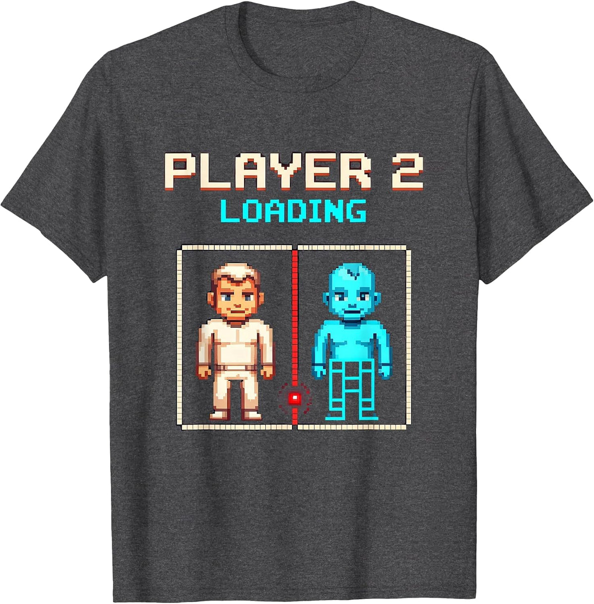 Men's Player 2 Loading Pixel Art Gamer Dad Pregnancy Announcement T-Shirt - Dark Heather Grey