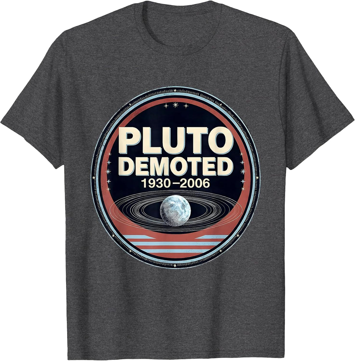 Men's Pluto, Demoted 1930–2006 Funny Retro Space Science Humor T-Shirt - Dark Heather Grey