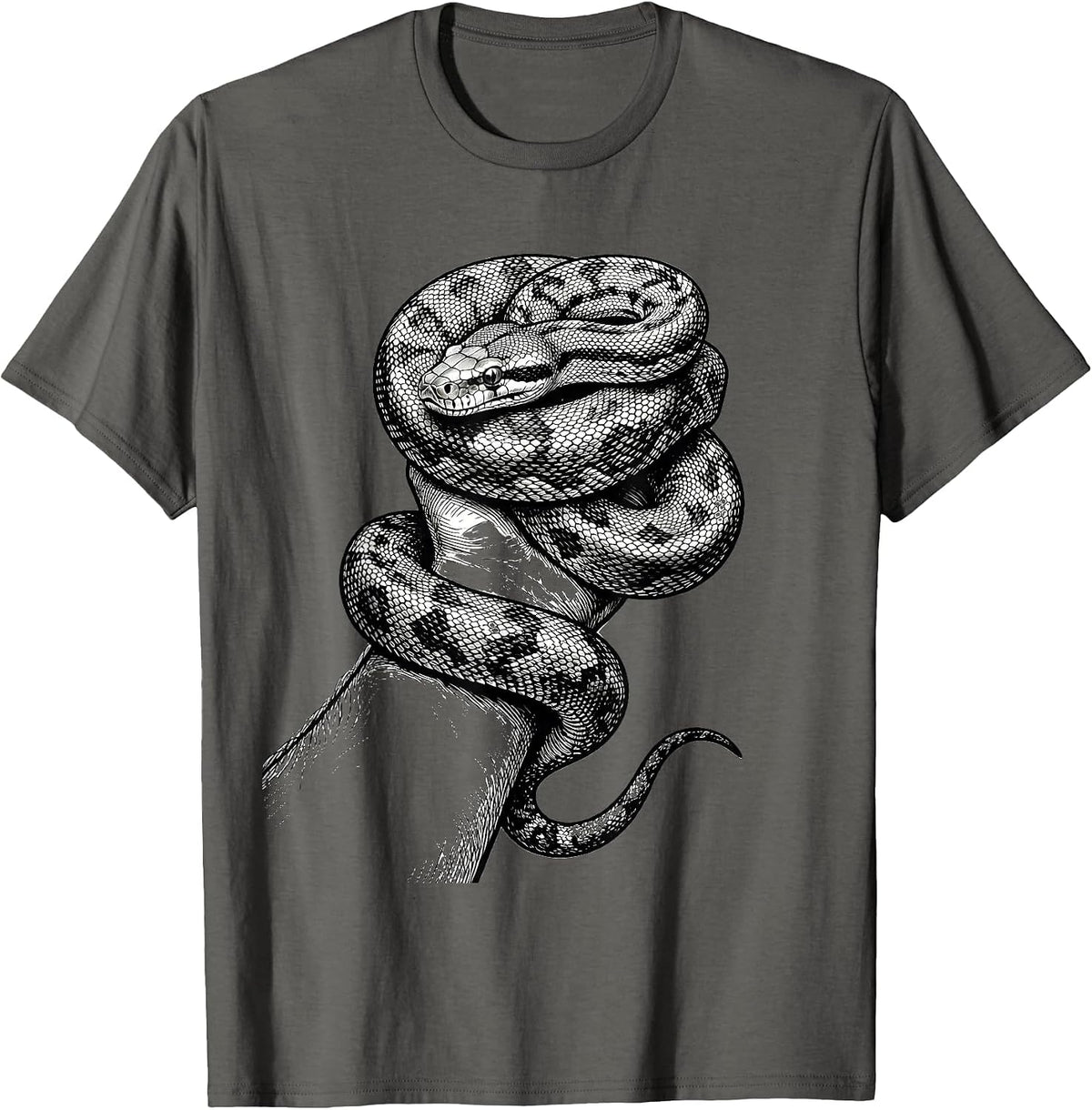 Men's Contour-Line Ball Python Snake Owner Reptile Humor T-Shirt - Asphalt Grey