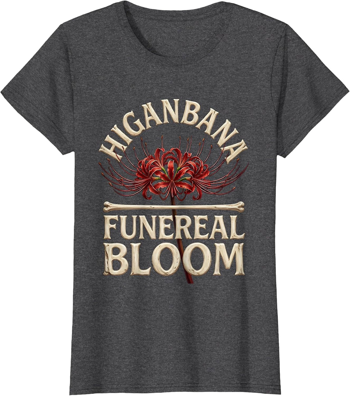 Women's Higanbana Funereal Bloom Horror Anime Kawaii Goth Aesthetic T-Shirt - Dark Heather Grey