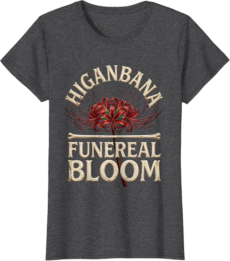 Women's Higanbana Funereal Bloom Horror Anime Kawaii Goth Aesthetic T-Shirt - Dark Heather Grey