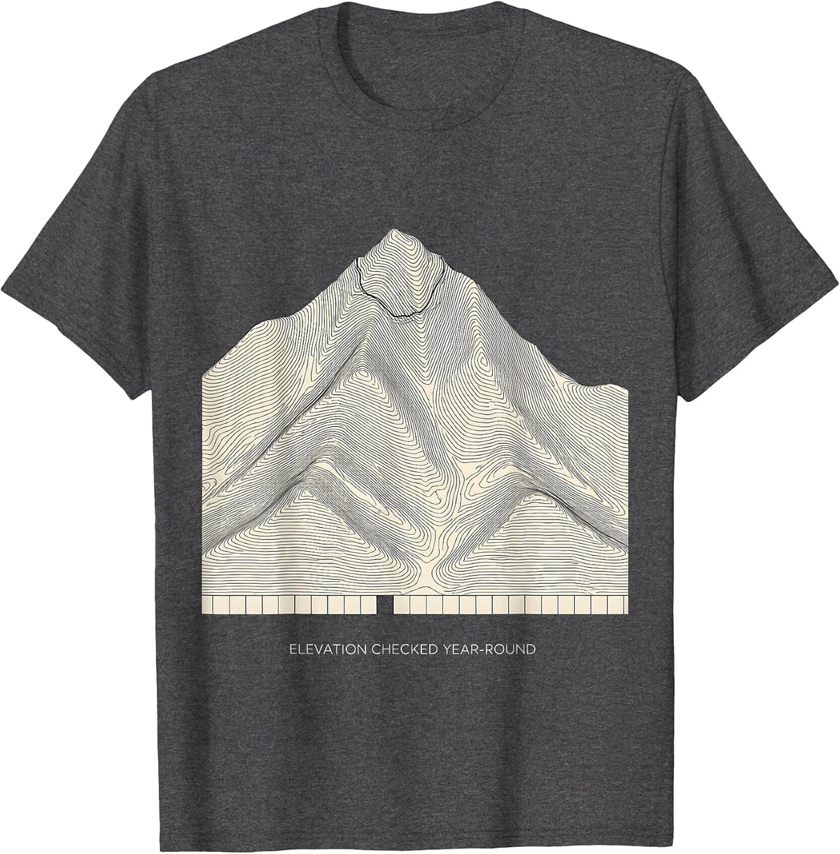 Elevation Checked Year-Round Funny Ski Snowboard Winter T-Shirt - Dark Heather Grey