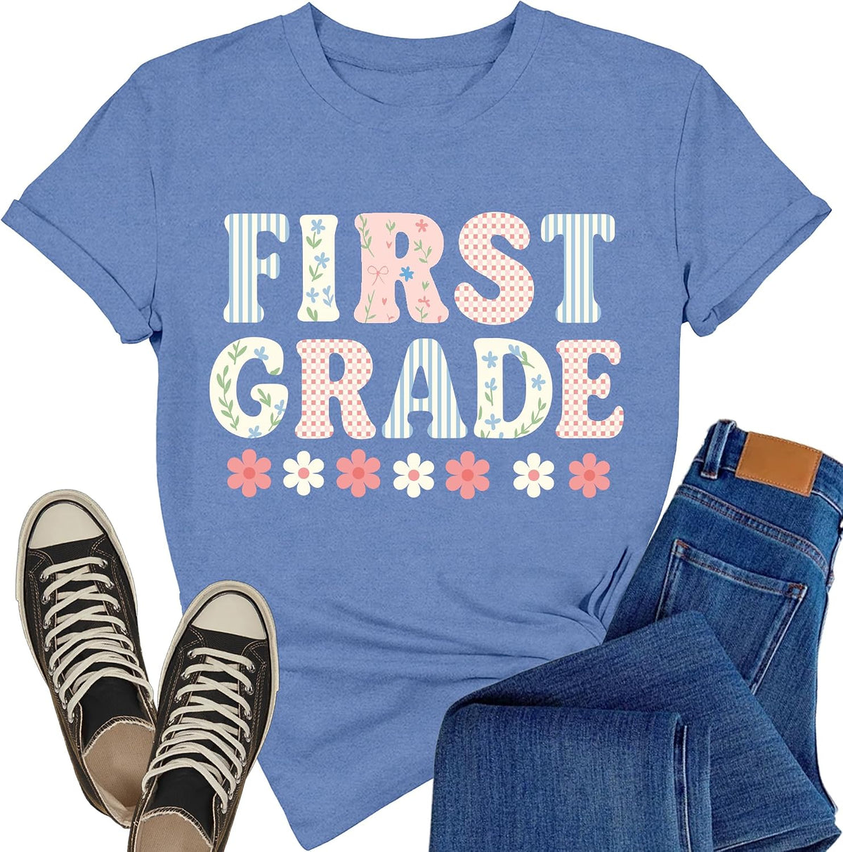 Teacher Shirts for Women First Grade Teacher T-Shirt Teach Top - Blue