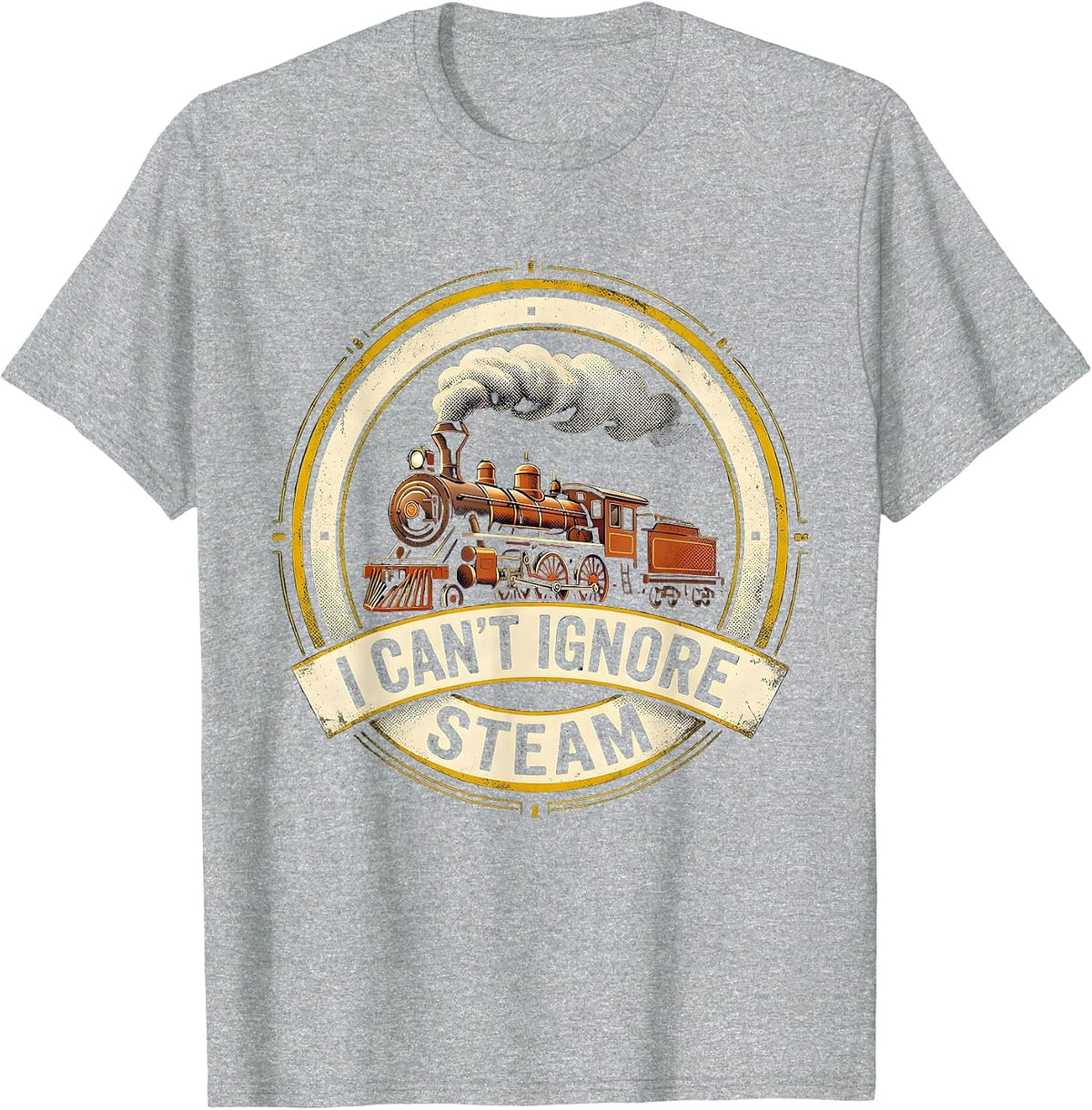 Men's I Can't Ignore Steam Vintage Steam Locomotive Train T-Shirt - Heather Grey