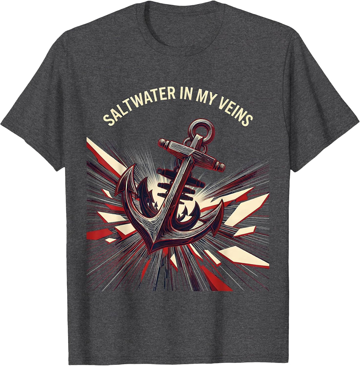 Men's Saltwater In My Veins Navy Ocean Design T-Shirt - Dark Heather Grey