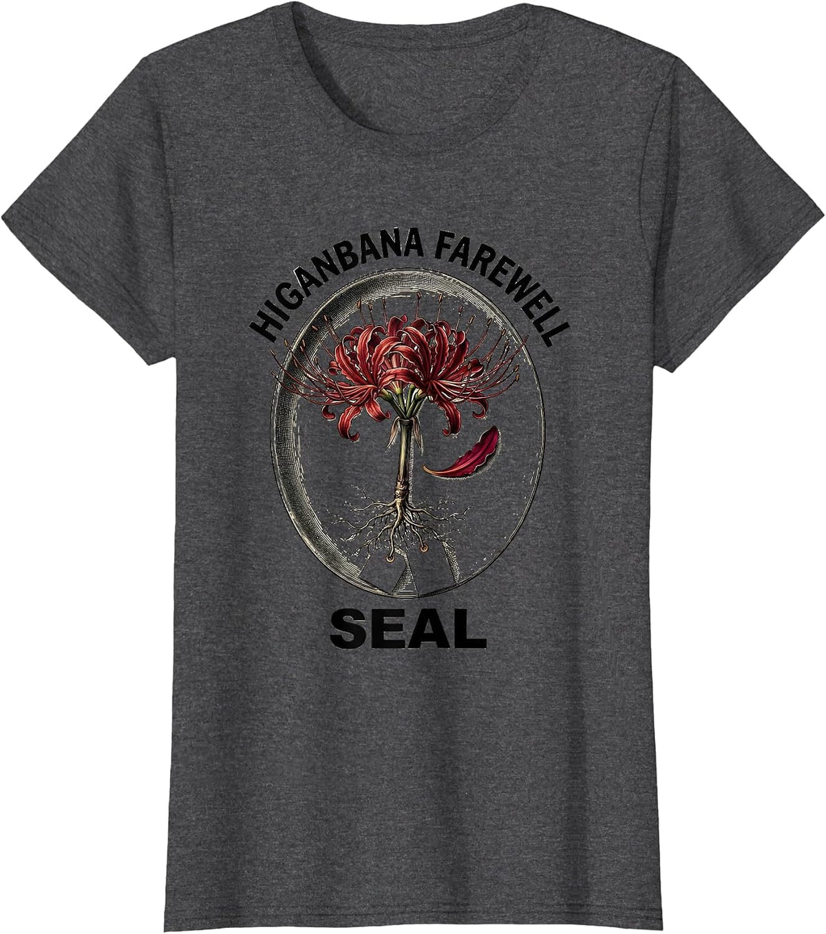 Women's Higanbana Farewell Seal Horror Anime Kawaii Goth Aesthetic T-Shirt - Dark Heather Grey