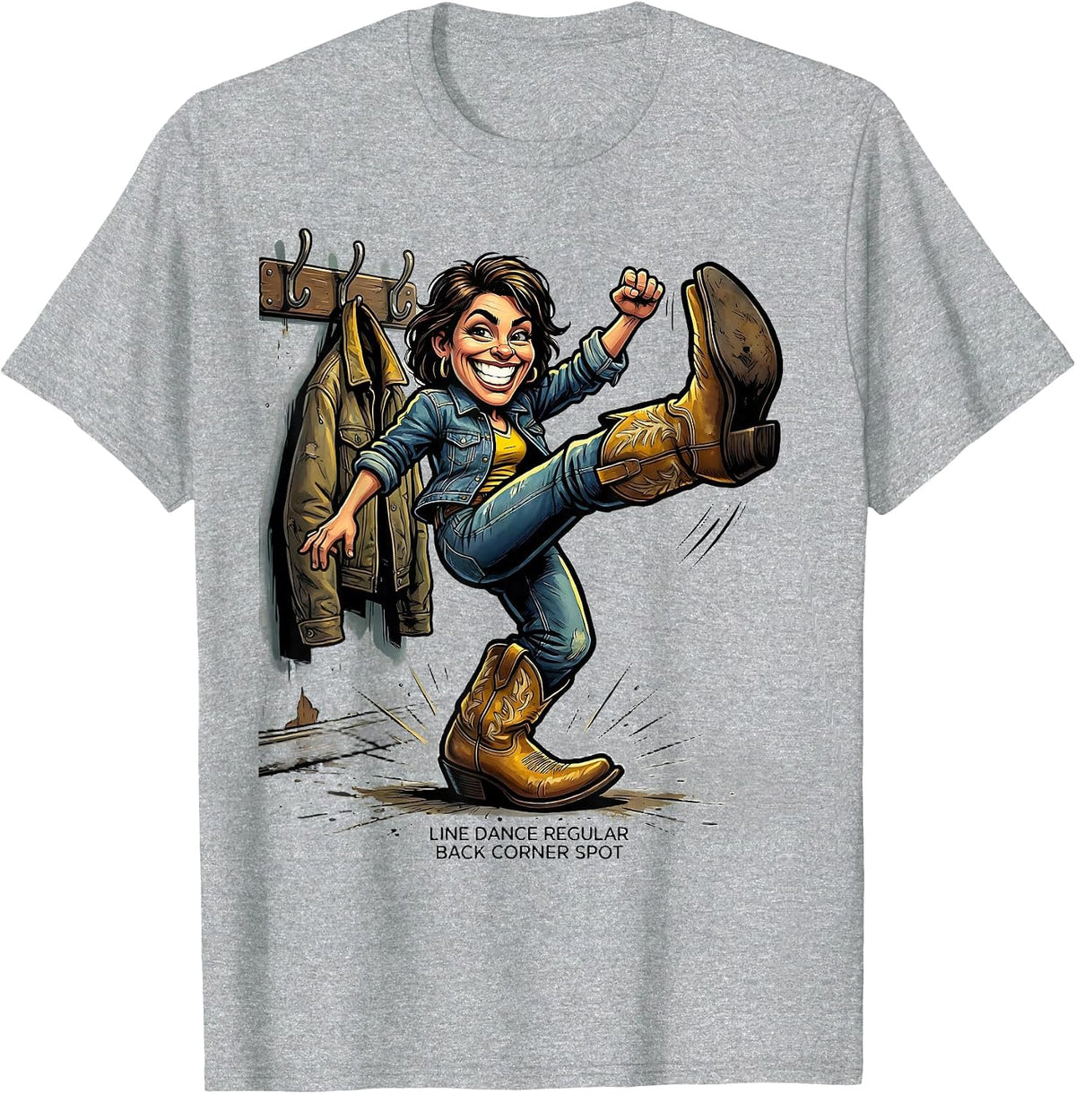 Men's Line Dance Regular Back Corner Spot Funny Line Dance Cowboy T-Shirt - Heather Grey
