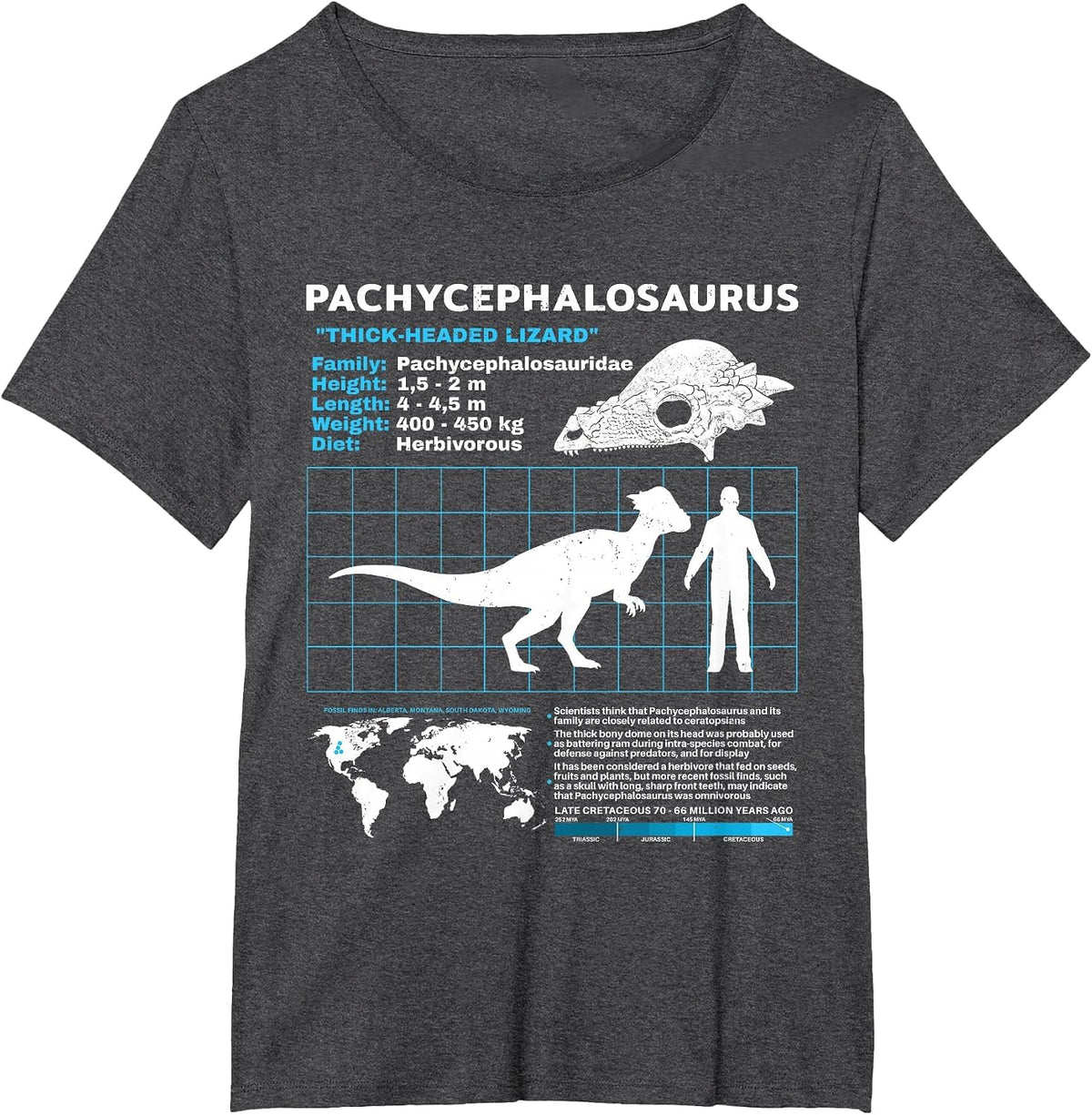 Pachycephalosaurus fact Sheet Dinosaur Facts T-Shirt - Dark Heather Grey