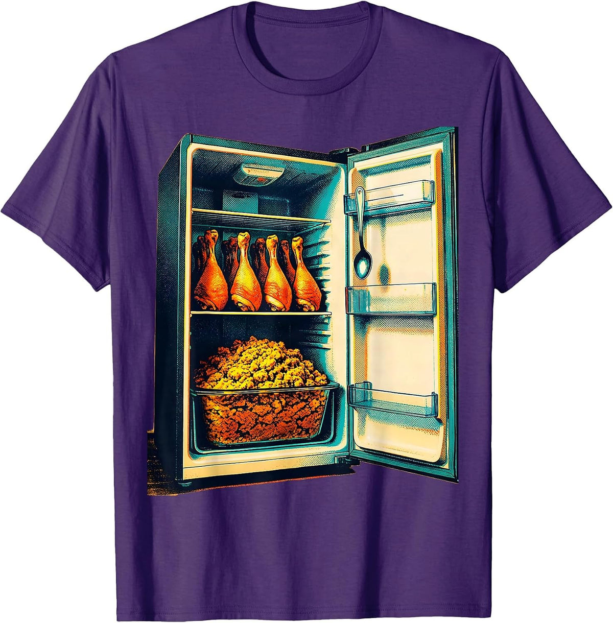 Refrigerator Packed With Turkeys Risograph Funny Family T-Shirt - Purple