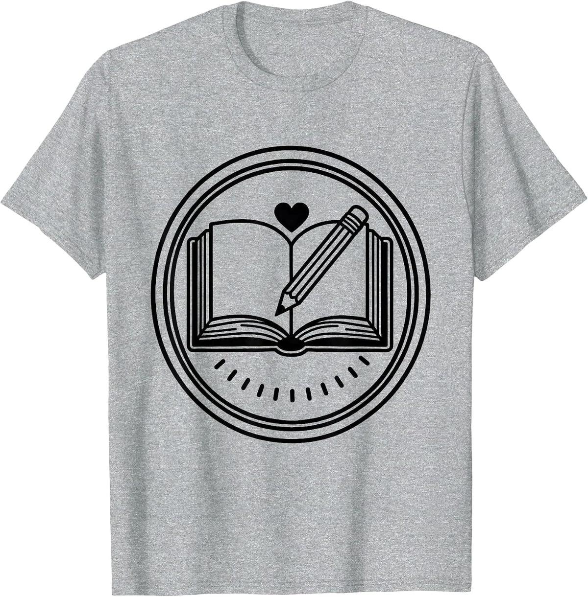 Men's Book Badge Line Art Teacher Appreciation Gift T-Shirt - Heather Grey