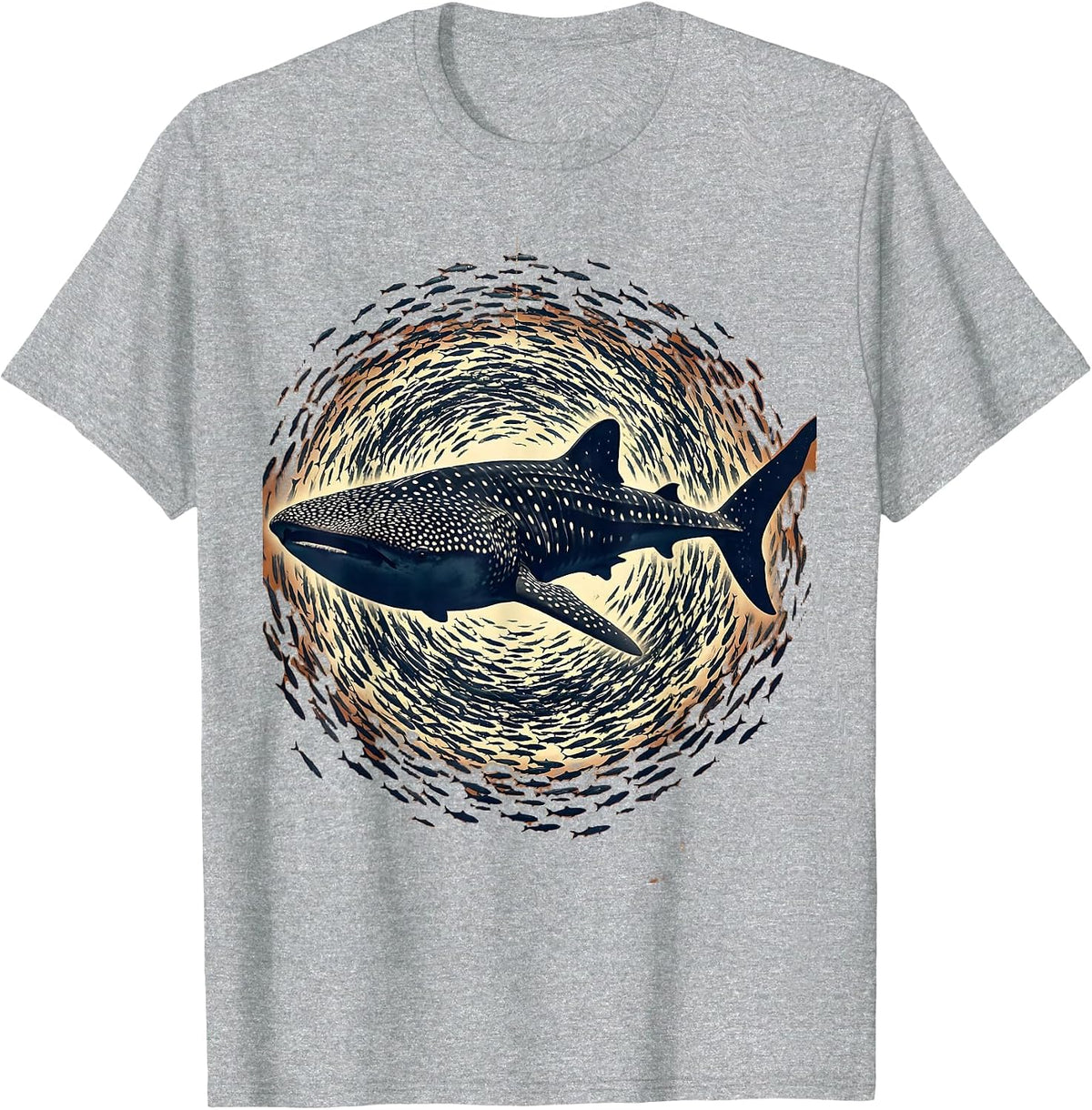 Men's Whale Shark and Tiny Fish Ocean Illustration T-Shirt - Heather Grey