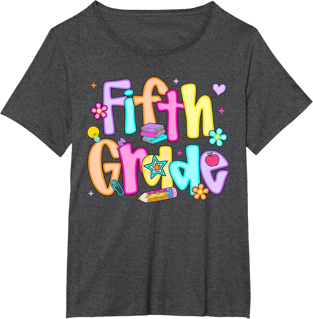 Preppy Fifth Grade Back to School 5th Grade Teacher Girl Boy T-Shirt - Dark Heather Grey