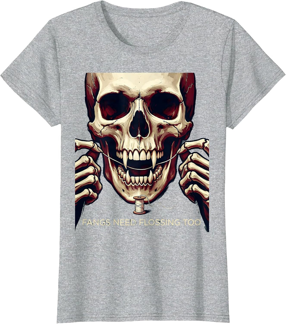 Fangs Need Flossing Too Dental Halloween Design T-Shirt - Heather Grey