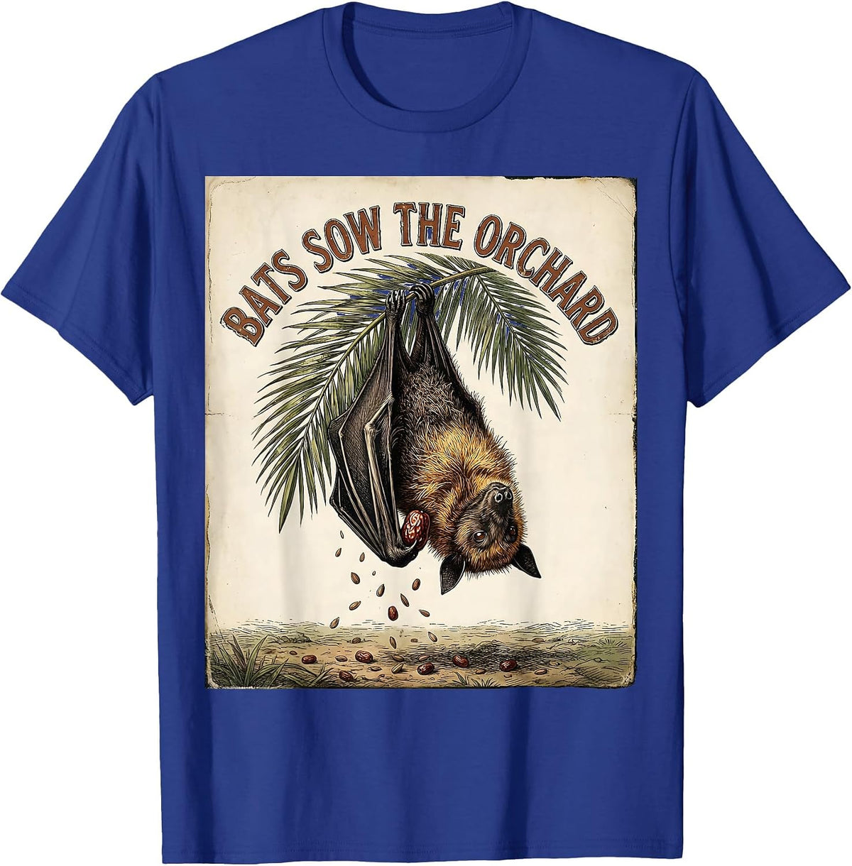 Bats Sow The Orchard Vintage Bat Lover Halloween Nature T-Shirt - Royal Blue